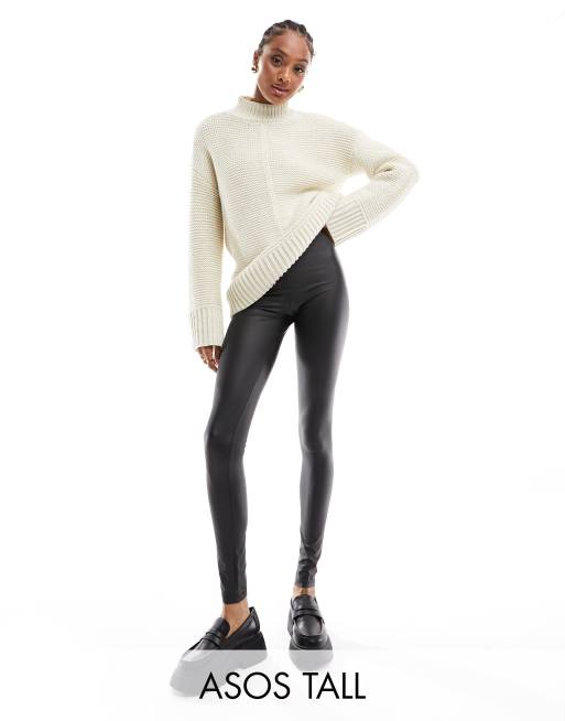 Topshop Petite faux leather croc effect legging in black, ASOS