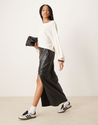 ASOS DESIGN Tall leather look maxi skirt with side split in black