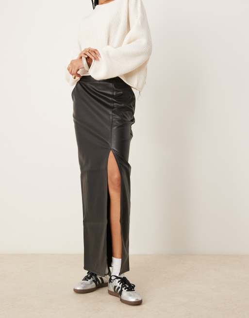 ASOS DESIGN Tall leather look maxi skirt with side split in black ASOS