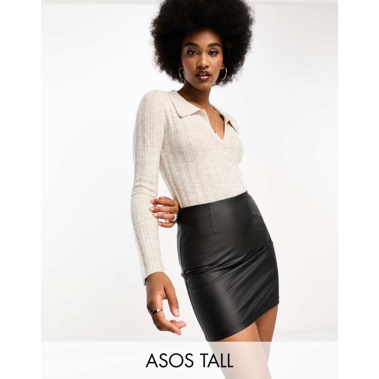 ASOS DESIGN Tall leather look mini skirt in black ASOS