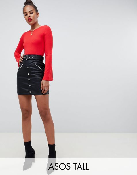 ASOS DESIGN Tall leather look mini skirt with pockets zips and poppers