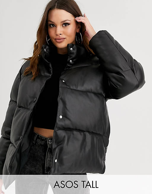 ASOS DESIGN Tall leather look puffer jacket | ASOS