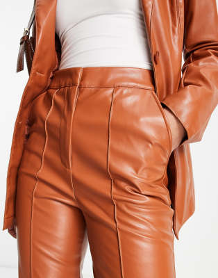 ASOS DESIGN Tall leather look straight pants in rust brown | ASOS