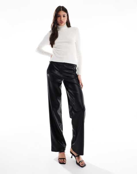 ASOS DESIGN Tall leather look wide leg trouser in black - view 1