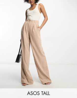 ASOS DESIGN Tall - Legere Hose in Beige mit weitem Bein-Braun