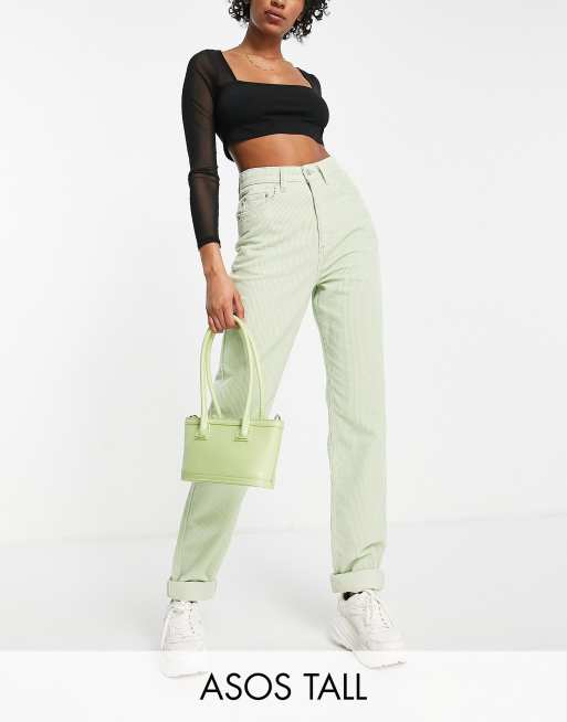 ASOS DESIGN Tall – Legere Mom-Jeans aus Cord mit hohem Bund in Apfelgrün