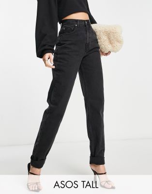 ASOS DESIGN Tall - Legere Mom-jeans mit hohem Bund in verwaschenem Schwarz