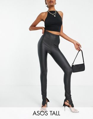 Pantalons et leggings DESIGN Tall - Legging en imitation cuir fendu sur les côtés - Noir
