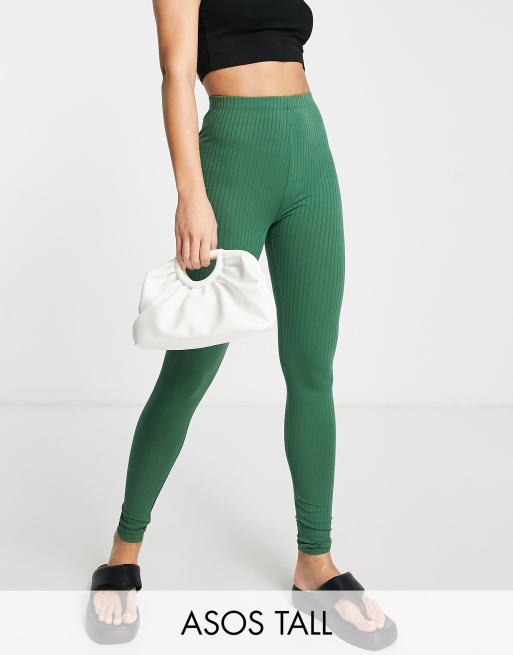 ASOS DESIGN Tall legging in rib in khaki