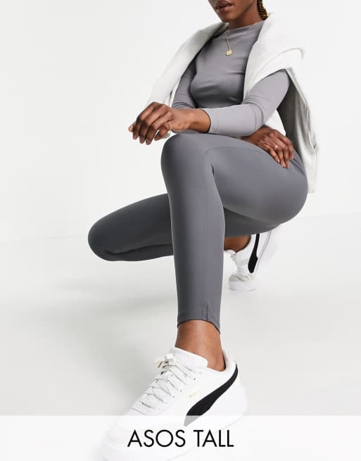 ASOS DESIGN Tall leggings with high waist in matte sheen in shark grey