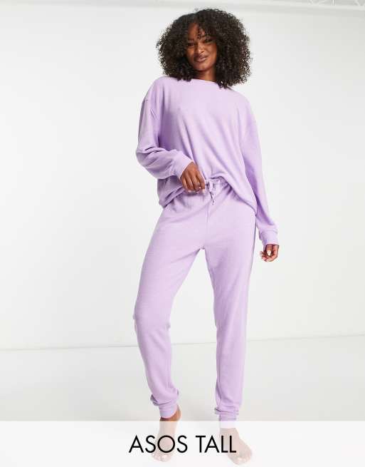 ASOS DESIGN Tall – Lekki zestaw domowy z bluzą dresową i joggersami z bawełny o nieregularnych włóknach w liliowym kolorze