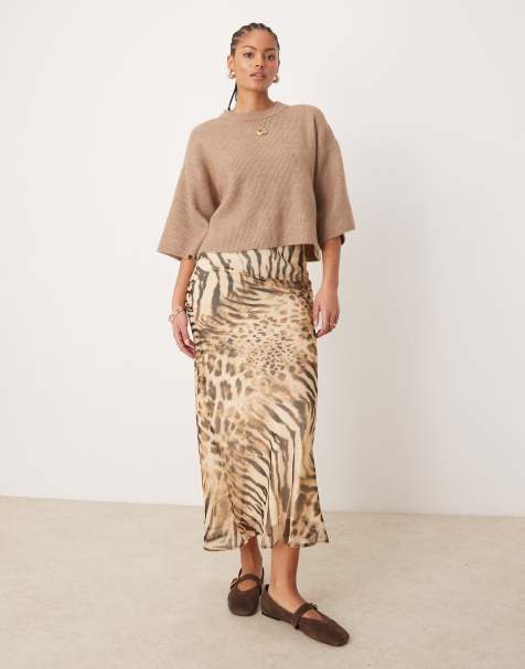 ASOS DESIGN Tall – Leopardmönstrad, diagonalskuren maxikjol i chiffong - view 1