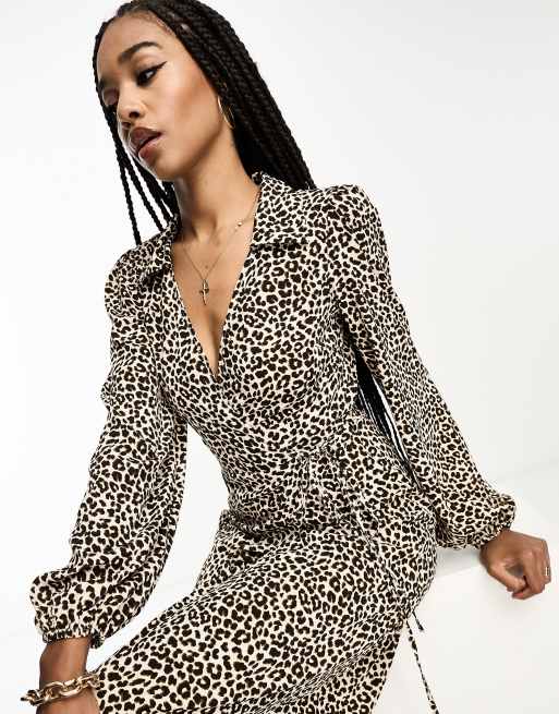 ASOS DESIGN Tall – Leopardmönstrad midilång omlottklänning med krage, 2 av 4