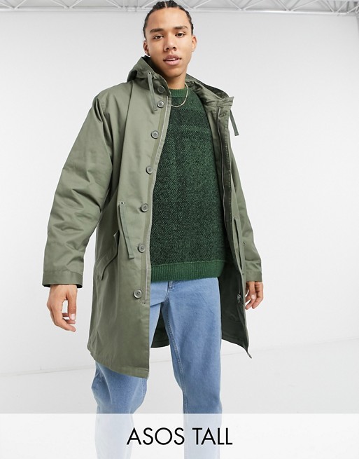 ASOS DESIGN Tall lightweight parka jacket in khaki