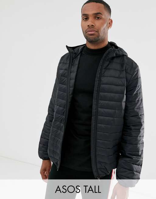 ASOS DESIGN Tall lightweight puffer jacket with hood in black ASOS