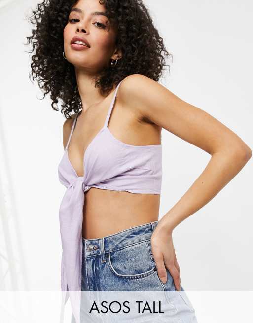 ASOS DESIGN Tall – Liliowy krótki lniany top z wiązaniem z przodu i efektem sprania – element 3-częściowego zestawu