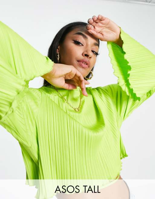 ASOS DESIGN Tall – Limegrön plisserad topp med knytning baktill