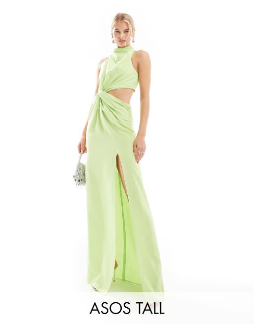 ASOS DESIGN Tall – Limonkowa sukienka maxi o fasonie bokserki ze skręconą talią