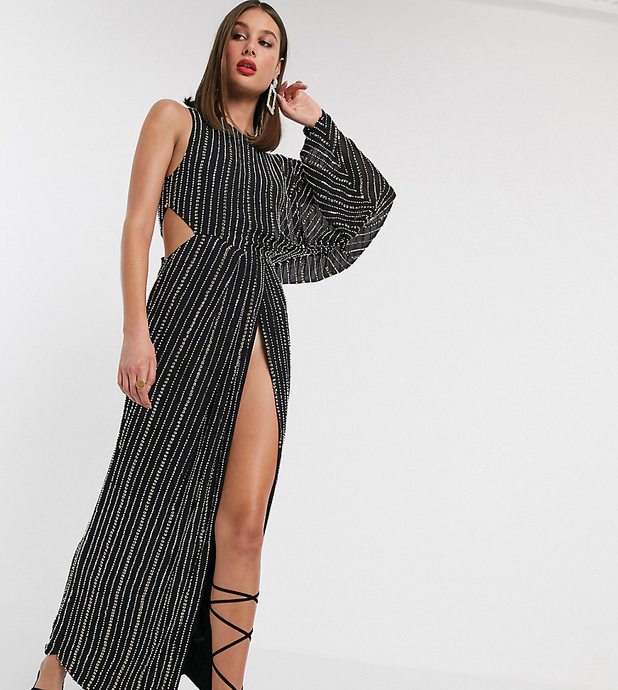 ASOS DESIGN Tall - Lineaire midaxi-jurk met studs en gedrapeerde mouwen-Zwart