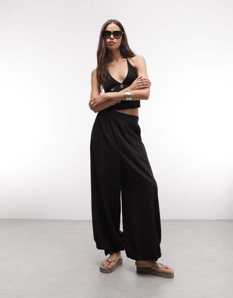 ASOS DESIGN Tall linen blend balloon pants in black - view 1