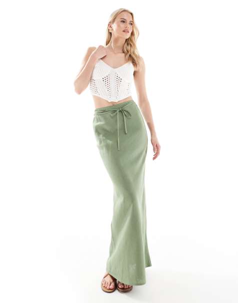 ASOS DESIGN Tall linen blend bias cut maxi skirt in sage - view 1