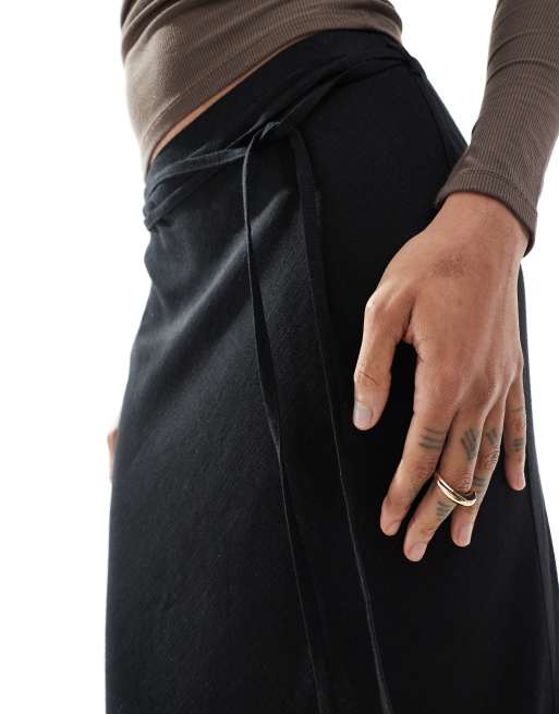 ASOS DESIGN Tall linen blend bias maxi skirt in black