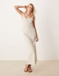 [ASOS Tall] ASOS DESIGN Tall linen blend twist strap bias maxi dress in oatmeal-Neutral 18 Oatmeal
