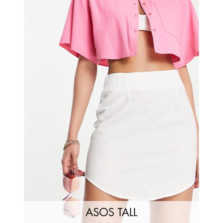 ASOS DESIGN Tall linen curved hem mini skirt in white | ASOS