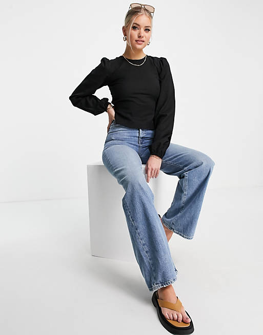  Tall linen long sleeve top with strappy back in black 