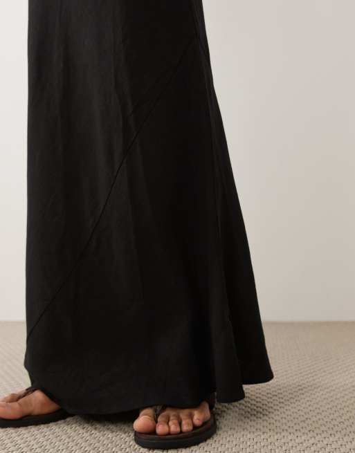ASOS DESIGN Tall linen look bias midaxi skirt in black, 5 of 5