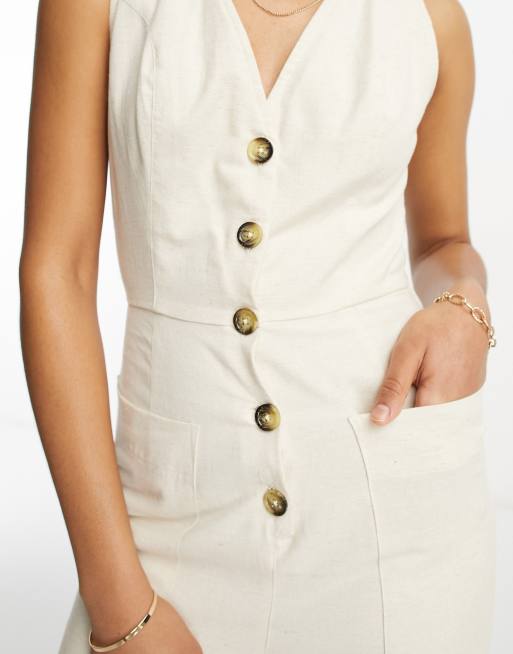 ASOS DESIGN Tall linen look button through jumpsuit in oatmeal