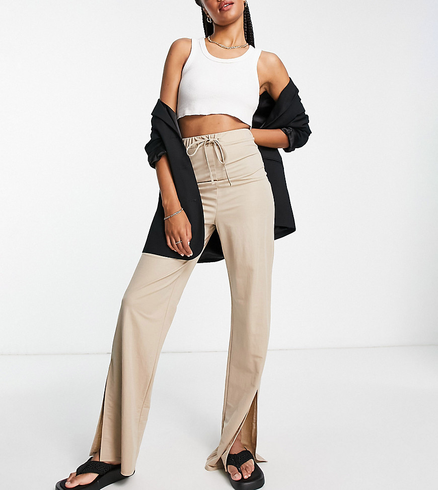 ASOS DESIGN Tall linen look dad pants in stone-Neutral