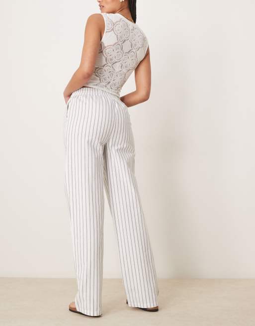 ASOS DESIGN Tall linen look pull on pants in black stripe