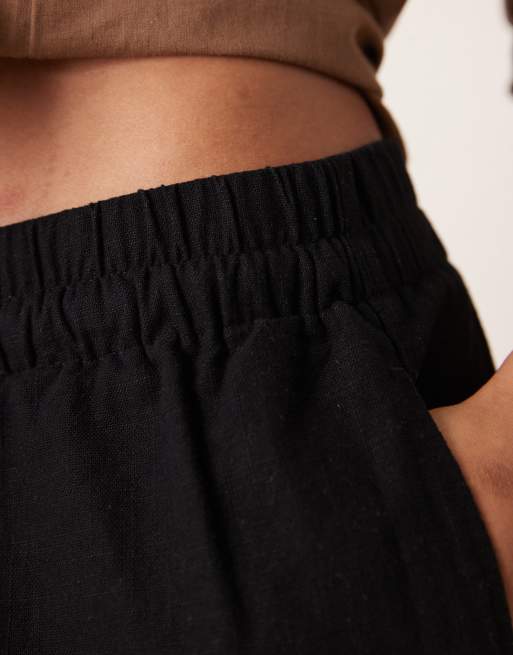 ASOS DESIGN Tall linen look pull on pants in black