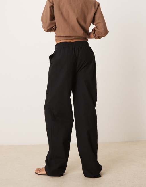 ASOS DESIGN Tall linen look pull on pants in black