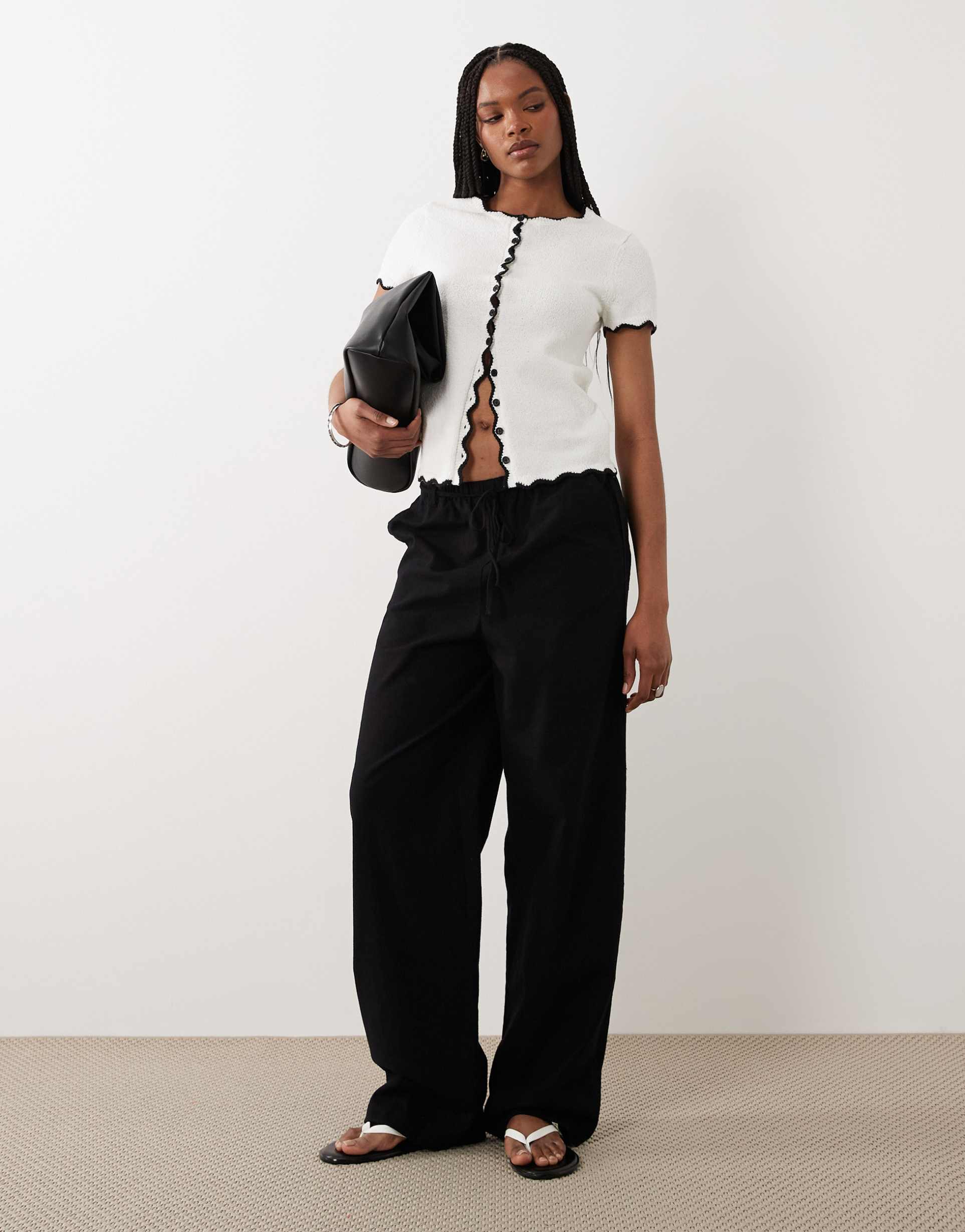 asos design tall linen look pull on pants in black