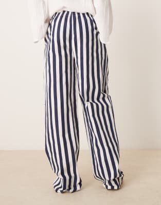 ASOS DESIGN Tall linen look pull on pants in navy stripe