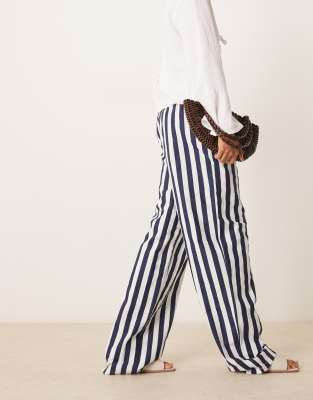 ASOS DESIGN Tall linen look pull on pants in navy stripe