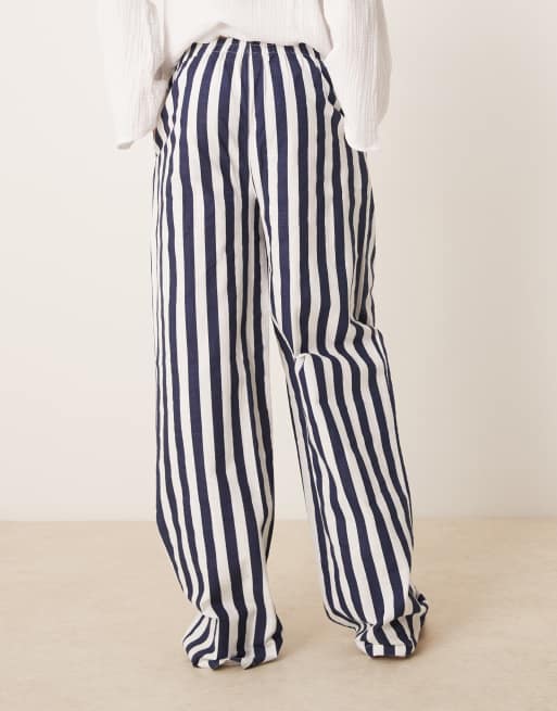 ASOS DESIGN Tall linen look pull on pants in navy stripes , 3 of 5