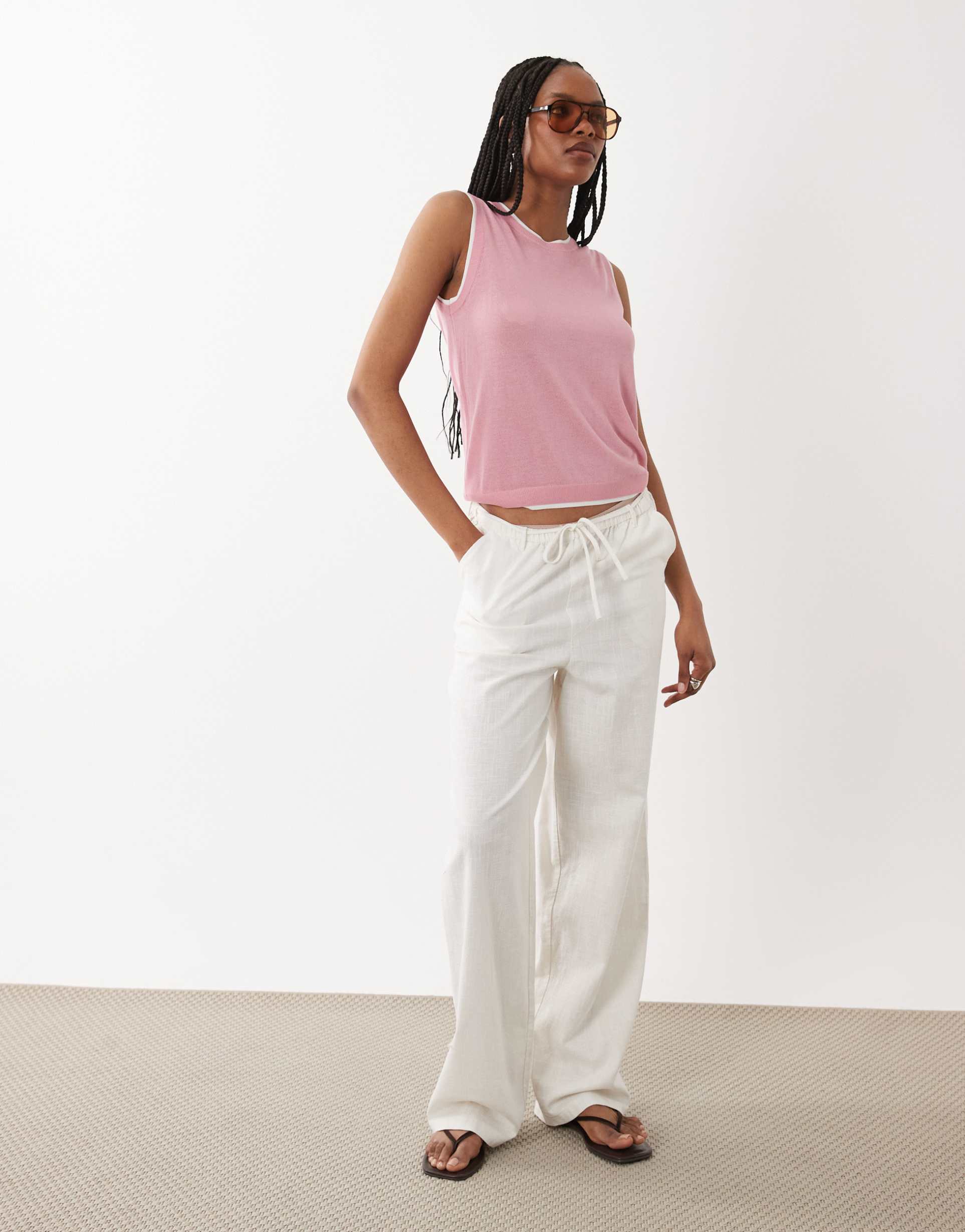 asos design tall linen look pull on pants in off white