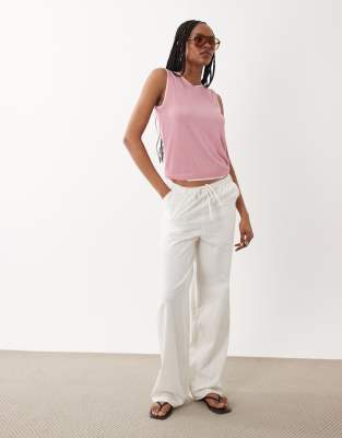 ASOS DESIGN Tall  linen look pull on trousers in off white