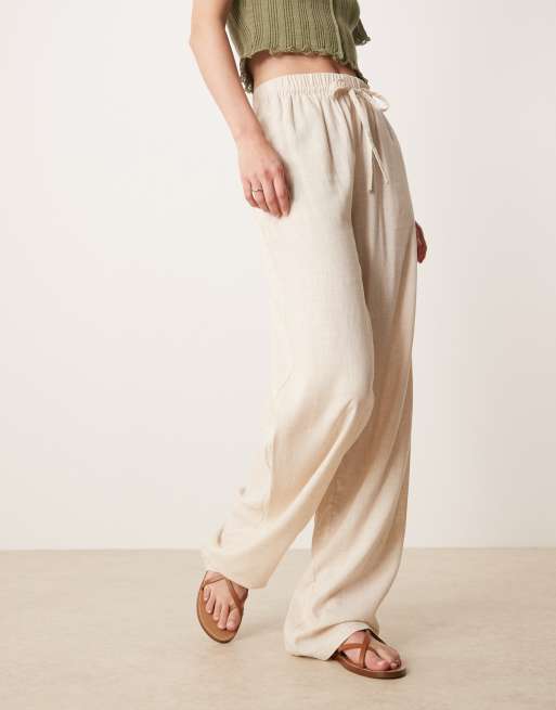 ASOS DESIGN Tall linen look pull on trousers in stone ASOS