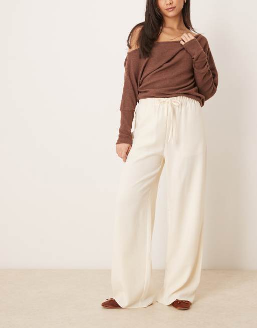 ASOS DESIGN Tall linen look tailored tie waist pull-on pants in buttermilk