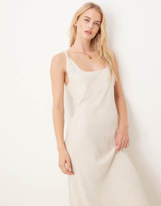 ASOS DESIGN Tall linen look twist strap bias maxi dress in oatmeal