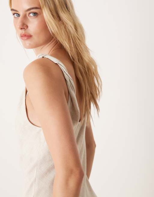 ASOS DESIGN Tall linen look twist strap bias maxi dress in oatmeal