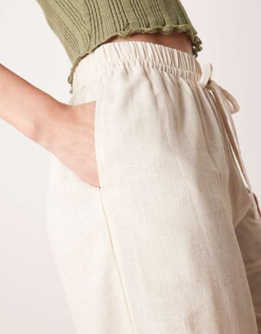 ASOS DESIGN Tall linen mix pull on pants in stone