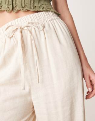 ASOS DESIGN Tall linen mix pull on pants in stone