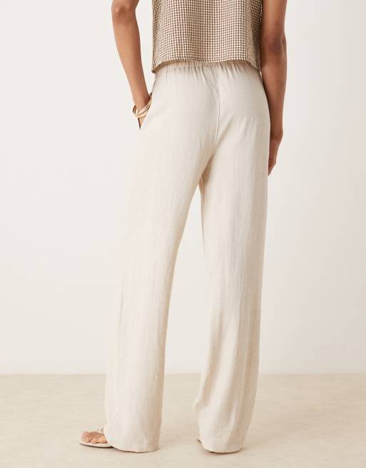 ASOS DESIGN Tall linen mix pull on pants in stone