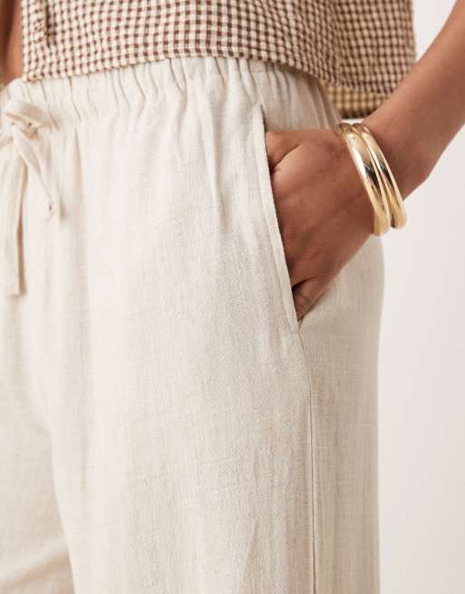 ASOS DESIGN Tall linen mix pull on pants in stone