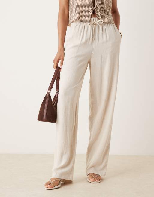 ASOS DESIGN Tall linen mix pull on pants in stone
